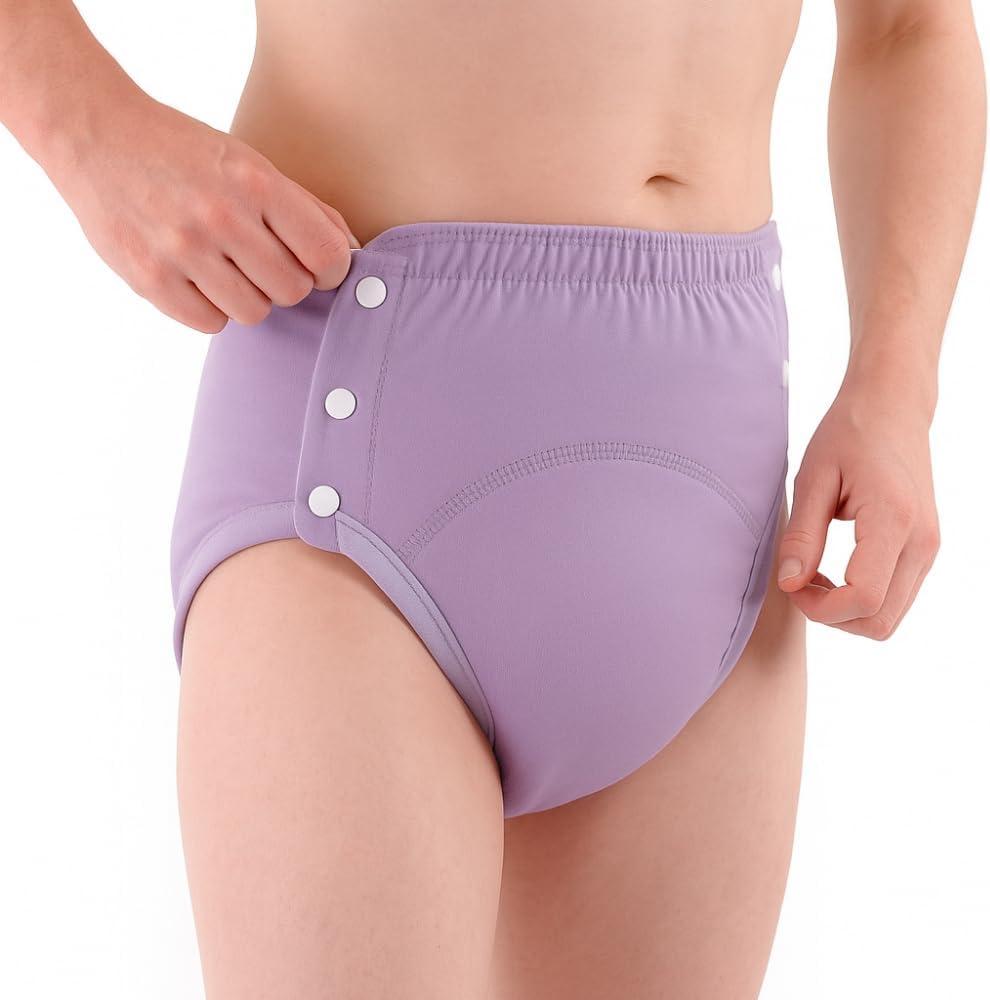 Cotton Incontinence Pants for Adults: Washable, Breathable, Adjustable Leak-Proof Underwear for Elderly (Purple, 3XL)
