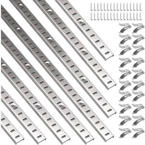 8 Pcs 36 Inch Shelf Pilaster with 40 Clips and 72 Screws, Adjustable Shelf Brackets Standard Mortise Mount Metal Shelves, Steel Wall Mounted Shelf Pilaster