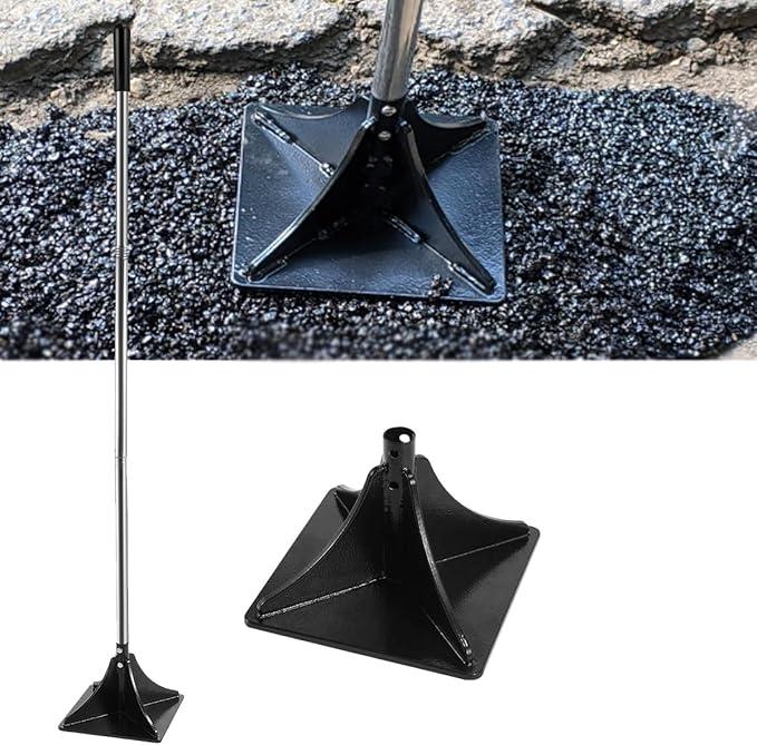 Steel Tamper Tools, 8x8 Inches Handheld Rammer with Rubber Grip, Laborsaving Design for Soil, Asphalt, Gravel and Repairing Blacktop, Detachable Garden Tool for Ground & Gravel Leveling