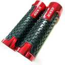 2 Pack Red Carbon Look Aluminum Motorcycle 22mm Engraved Handle Bar Rubber Gel Hand Grips CNC Bar End 7/8" Compatible with Suzuki GSXR GSX-R 125 150 600 750 1000 1300 Hayabusa