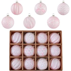 Vintage Christmas Ornaments Ball Set, 12 PCS Shatterproof Antique Traditional Christmas Tree Ornaments for Indoor Xmas Holiday Home Decor (Pink)