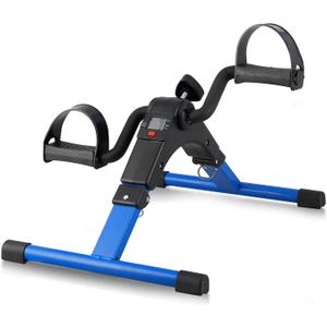 Folding Pedal Exerciser, Mini Exercise Bike Under Desk Bike Foot Pedal Exerciser, Foot Hand Cycle Portable Peddler Machine Bicycle Exerciser Arm Leg Exerciser While Sitting (Blue)