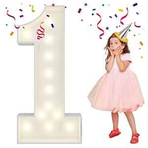 4FT Light Up Numbers Letters, DIY Giant Marquee Numbers, Mosaic Balloon Number 1 for 1st Birthday Decorations, Anniversary Decorations, Wedding Party Decor