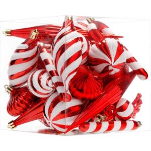 Christmas Ball Ornaments Set Shatterproof Christmas Tree Ornaments 24 PCS Painted Shaped Styles Xmas Tree for Holiday Decor,Red