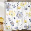 Riyidecor Yellow Floral Flower Shower Curtain for Bathroom Decor 72Wx72H Rustic Spring Wildflower Cute Boho Watercolor Plant Botanical Art Printed Fabric Polyester Waterproof 12 Pack Plastic