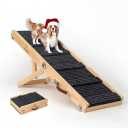 Medium Dog Ramp for Bed and Couch Wooden Adjustable Pet Stairs for Dogs and Cats 34.6" Non Slip Foldable Ramp with 5 Height Settings 13.6"21.5" for Puppies, Pets, Indoor Outdoor Use