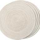 FunWheat Round Braided Placemats Set of 4 Place mats for Dining Tables Woven Heat Resistant Table Mats 15 inch (E Beige, 4pcs)