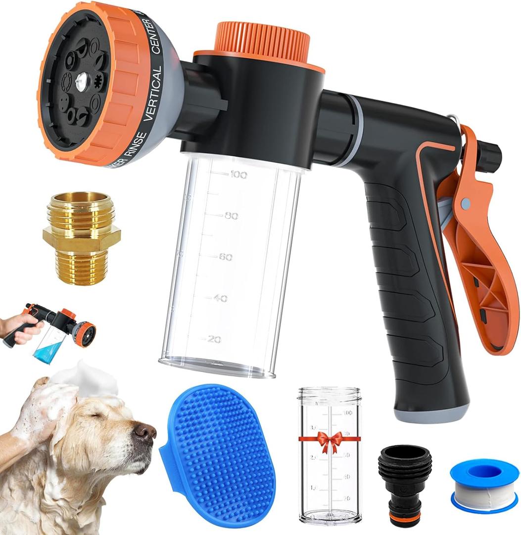 Pet Dog Wash Sprayer Shampoo & Soap Dispenser, Hose Nozzle for Indoor/Outdoor Use with 3/4' GHT Male x 1/2' NPT Male Connector, Dog Wash Hose Attachment for Pet Bathing, Watering, Car Washing