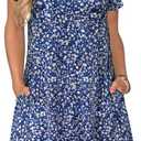 FZ FANTASTIC ZONE Women's Casual Summer T Shirt Dresses Short Sleeve Swing Dress with Pockets (Blue, XL)