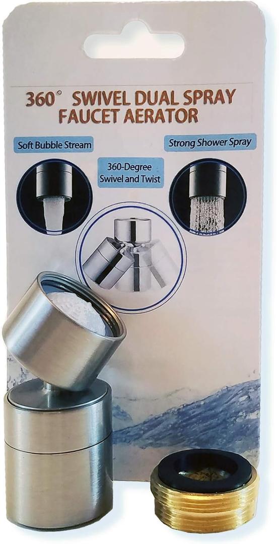TOTOMO Kitchen Sink Faucet Aerator (Solid Brass) 2 Spray-mode (Shower&Bubble Stream) 360 Swivel Booster Sprayer adapter Water Saving Head attachment replacement - Brushed Nickel TOTOMO Kitchen Sink Faucet Aerator (Solid Brass) 2 Spray-mode (Shower&Bubble Stream) 360 Swivel Booster Sprayer adapter Water Saving Head attachment replacement - Brushed Nickel