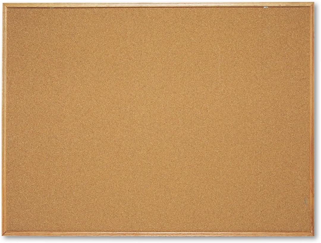 Quartet Cork Bulletin Board 48"W x 36"H Pin Board, Oak Finish Frame (304)