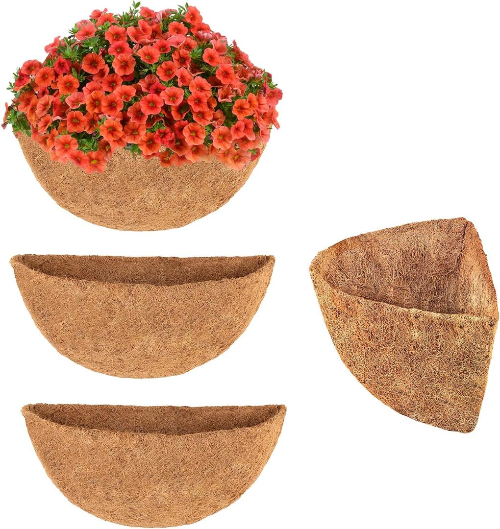 Y&M 14 Inch Pre-Formed Half Round Coco Fiber Hanging Basket Liner, Half Round Coco Replacement Liner - 4pcs