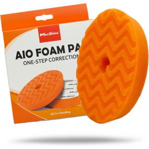 Maxshine 6” Universal Orange AIO Foam Cutting Pad | All-in-One Polishing Pad with Hook & Loop Backing | Light Cutting, Polishing & Finishing Pad | DA & Rotary Polisher Compatible