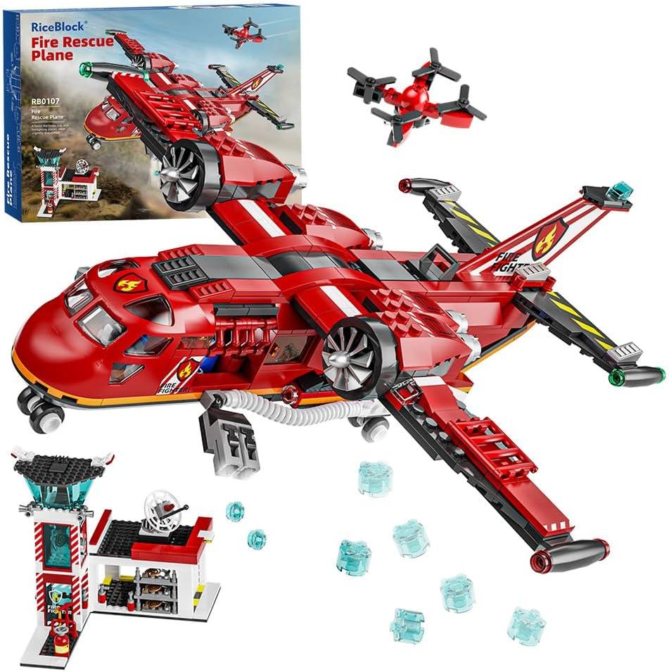 RiceBlock City Fire Rescue Plane Building Sets, Suitble for Kids and Fans of Firefighter Toys, Fun Birthday Idea for Boys and Girls Ages 6+, 691PCS