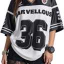 Verdusa Women's Y2k Jersey Shirt Baggy Shirt Oversized Tshirts Leopard Print V Neck Tshirt Tops (S)