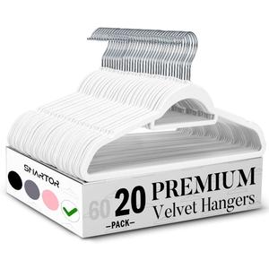 Smartor White Velvet Hangers 20 Pack, Space Saving Clothes Hangers with Tie Bar, Non-Slip Felt Hanger with Shoulder Notches, Heavy Duty Suit Hanger for Coat, Shirt, Pants, Dress