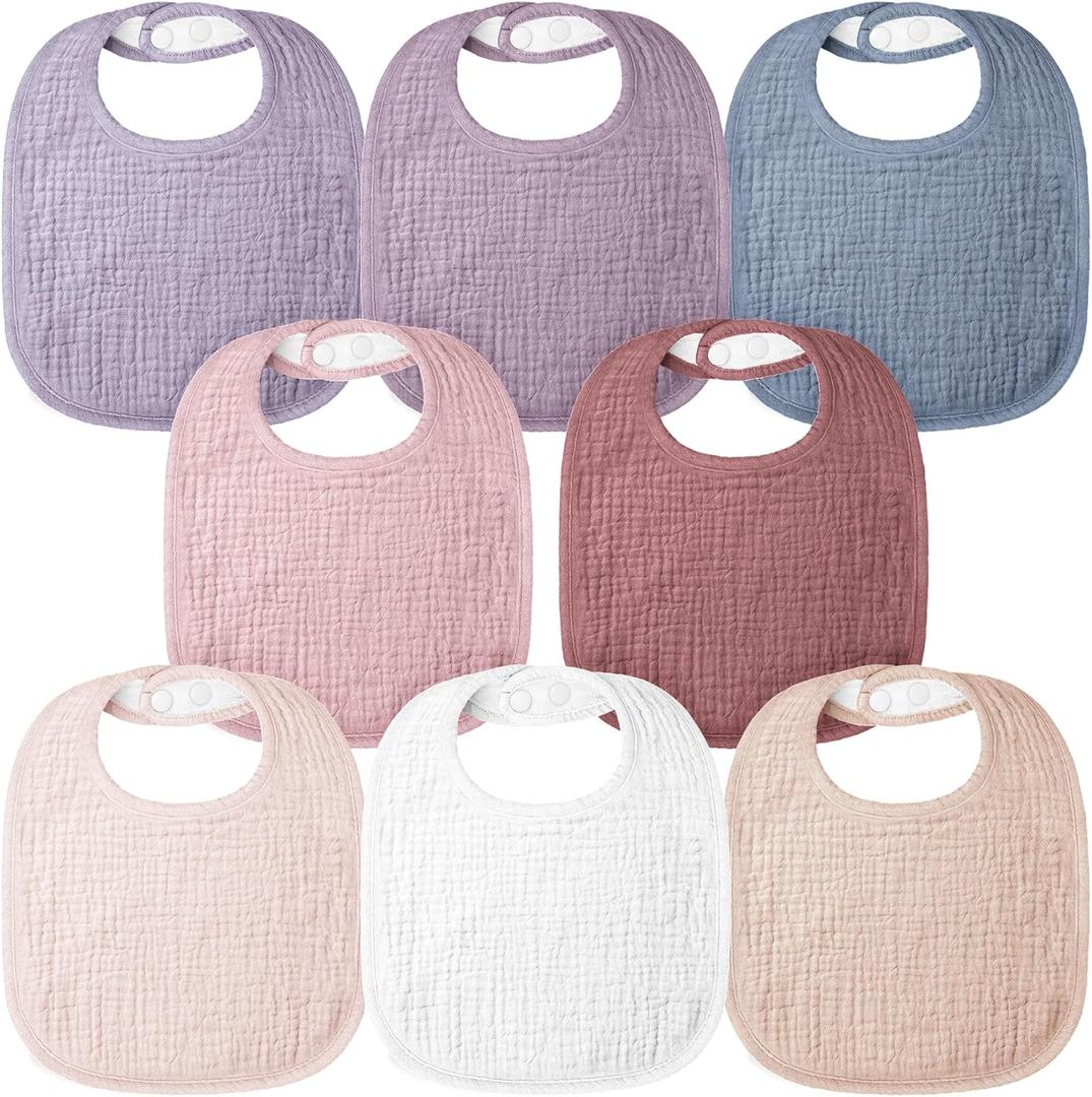 Bearmoss Baby Muslin Drooling Bibs 100% Cotton Square Adjustable Bibs Gift for Baby Girls Boys Teething Drool 8 Pack (Summer Berry)
