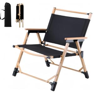Croyvine Portable Folding Quad Arm Chair with Carry Bag-Ultralight Low Camping Chairs 350 lbs Capacity, Lightweight Outdoor Collapsible Design for Beach, Hiking, Picnics, Sports & Tailgating (Black)