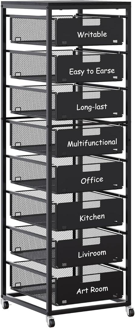 EasyPAG Rolling Cart with Drawers, 8 Drawer Multipurpose Mobile Utility Storage Craft Cart, Metal Filing Cabinet for Home Office, Black