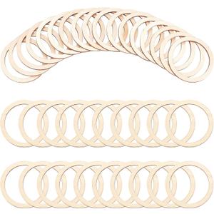 NBEADS 50 Pcs Natural Wood Rings, 2.9" Unfinished Wood Pieces Circle Ornaments Wood Linking Rings Blank Wooden Slices for Painting Christmas Home Decor, 2.36" Inner Diameter