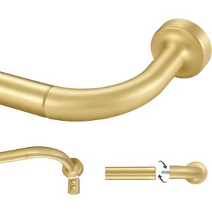 Brass Window Curtain Rod, 28-56 Inch, 1 Inch Diameter, Adjustable with Aluminum Finials and Brackets, Wrap Around Design