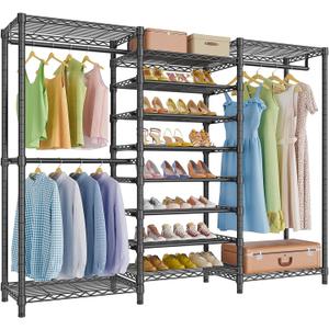 VIPEK S3 Heavy Duty Garment Rack Freestanding Clothes Rack Closet Storage Organizer Large Wardrobe with 6-Tier Shoe Rack, Hanging Rod, Adjustable Shelf, 68.9" L x 15.7" W x 76.4" H, Black