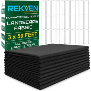 Non Woven Geotextile Landscape Fabric - 3 x 50 Feet - French Drain Dry Well Underlayment and Weed Barrier Fabric - Heavy Duty Ground Cover and Drainage for Garden - Includes 30 Landscaping Staples