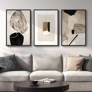 Large Framed Neutral Abstract Wall Art, 3 Piece Modern Canvas Prints Paintings Artwork for Walls, Minimalist Black Beige Pictures for Living Room Hallway Dining Room Bedroom Wall Decor -Total 30x60 In, 20" W x 30" H x 3Pcs