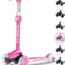 TONBUX Kids Scooter for Age 3-12, Toddler Scooter with 4 Adjustable Heights, Light Up 3-Wheels Scooter, Shock Absorption Design, Lean to Steer, Balance Training Scooter for Kids (Pink)