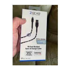 ZGear Metal Housing. 10 Foot Braided Sync & Charge Cable, IPhone, IPad, IPod