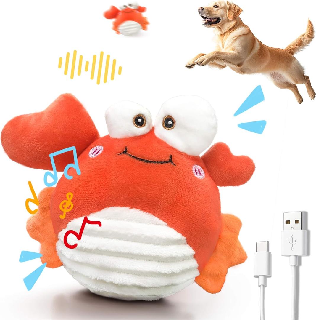 GUKCO Crab Interactive Dog Toys Rechargeable Self-Play Toy with Motion-Activated Ball & Music Recording Modes for Small, Medium & Large Dogs, Moving Dog Toy to Keep Them Busy