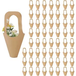 60pcs Kraft Paper Flowers Gift Bags Bouquets Bags with Handle Cone Flower Sleeves Flowers Wrapping Gift Home Decoration(60pcs, Size: Small) (60 Count (Pack of 1))