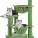 Cactus Cat Tree, 47.6" Cat Tower with 2 Metal Frame Hammock, Cat Scratching Post for Indoor Cats with 2 Removable Pompom Sticks for Kittens, Green