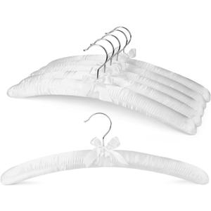 HOUSE DAY 17 Inch Satin Padded Hangers for Women, 6 Pack Heavy Duty Silk Hangers with Swivel Hooks, No Shoulder Bump Thick Foam Hangers for Sweater, Wedding Dress, Coat & Delicate Cashmere - White