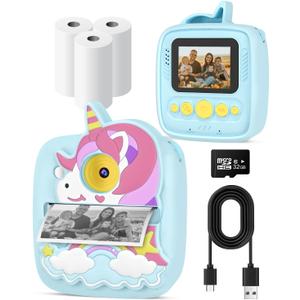 Instant Print Camera for Kids 3-12 Years, Kids Camera with 32G SD Card & 300 Photos Paper, 48MP Photo 1080P Video, Christmas Birthday Gifts for Girls Boys Toddler (Blue)