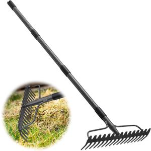 Rake, 17 Tines with 49 Inch Handle, 17 Inch Wide Heavy Duty Garden Thatch Leaf Rake for Raking Leaf Loosening Soil Gathering Mulch Leveling Rocks, Rustproof Metal Bow Rakes for Leaves Grass
