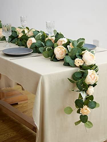 MISSPIN 2pcs Artificial Flowers Garland Spring Eucalyptus Garland Vintage Fake Flower Peony Rose Vine Greenery Decorative Wall Hanging Plant for Wedding Arch Door Arrangement Party Decor