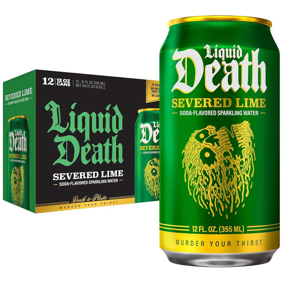 Liquid Death Soda-Flavored Sparkling Water - Severed Lime (Classic Lime Soda), Less Sugar*, Huge Flavor, No Caffeine, No Artificial Sweeteners, 12 Fl Oz (Pack of 12)