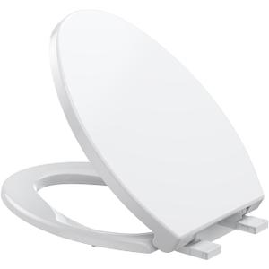 Elongated White Toilet Seat, PP Material, Quick Release Hinges for Easy Cleaning