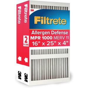 Filtrete 16x25x4 Air Filter MERV 11, MPR 1000 Micro Allergen Defense 2-Pack, Fits Lennox & Honeywell, AC Furnace HVAC Filters for Home, Pleated Electrostatic (Actual Size 15.88x24.56x4.31 in)