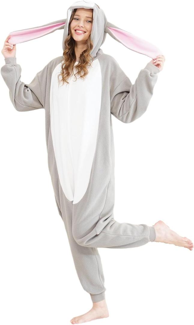 Unisex Adult Animal Onesie Pajamas, Cozy Flannel Halloween Costume, Homewear, Sleepwear for Men and Women (Small, Bunny)