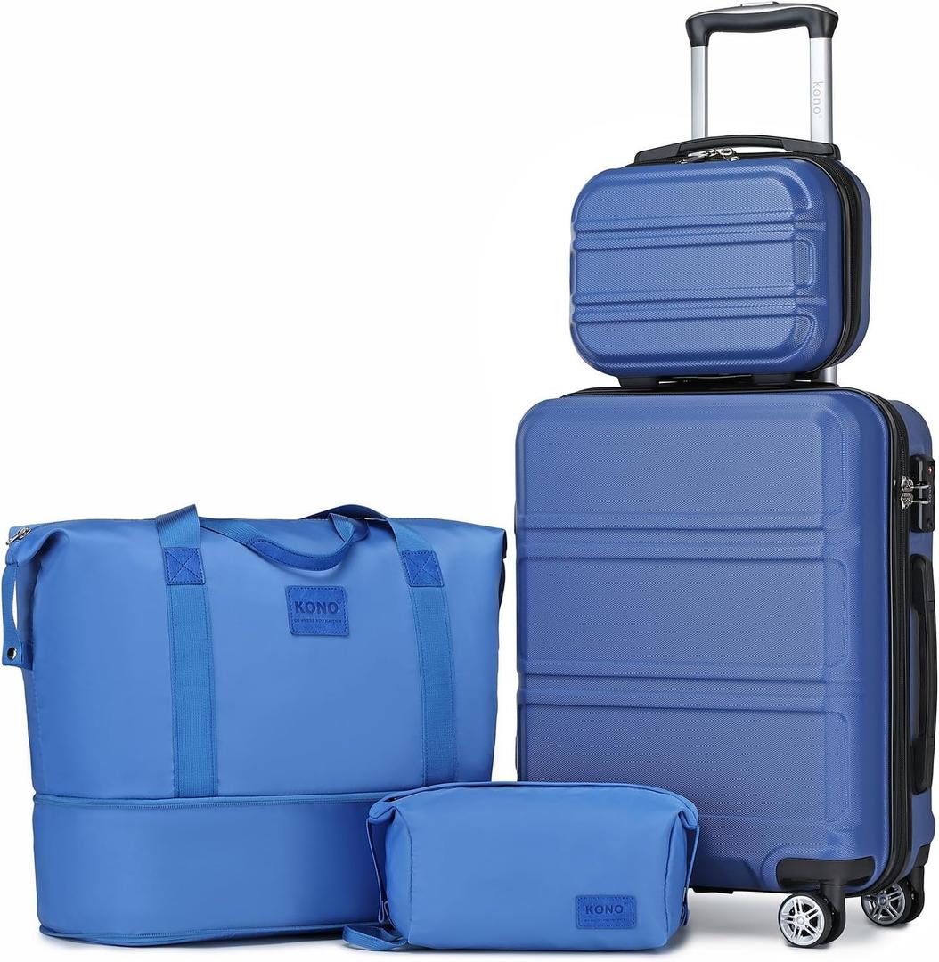 Kono Luggage Set 4 Piece Carry On Hardside Luggage with TSA Lock Spinner Wheels Carry On Suitcase Navy (Carry-On Travel Set (DB/TB/12/20"))