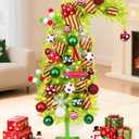 Krelymics 3FT Pre-Decorated Whimsical Small Christmas Tree with Lights, Artificial Bendable Mini Tabletop Christmas Tree with Metal Base & Ornaments for Home Holiday Decor(Lime Green)