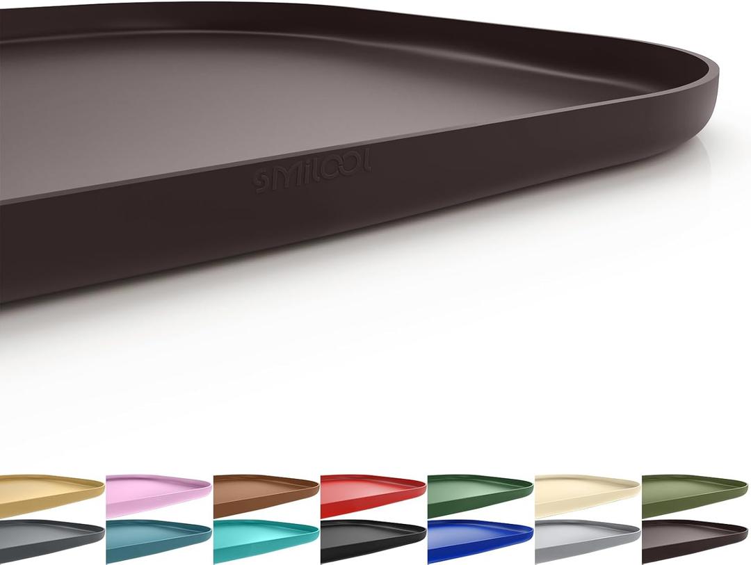 Silicone Pet Feeding Mat with Raised Edge for Food and Water, Dog Bowl Mats, Cat Bowls Placemat with High Lip for Floor Waterproof, Rubber Tray for Cats and Dogs 19 x 12 x0.7 Dark Brown