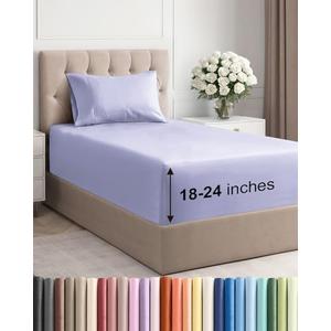 Extra Deep Twin Sheet Set - 3 Piece Breathable & Cooling Bed Sheets - Easily Fits 18 to 24 inch Mattress - Ultra Soft, Wrinkle & Fade Free w/ Extra Deep Pockets - Comfy Hotel Luxury Bedding - Lavender