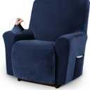 Asnomy Recliner Chair Covers Lazy Boy Recliner Covers with Pockets Stretch Velvet Couch Cover Slipcover 1-Piece Furniture Protector for Dogs Cats(Recliner,Navy Blue)