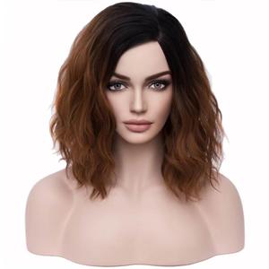 BERON Brown Ombre Wigs for Women Short Curly Bob Wavy Wig Girls Black and Brown Body Wave Shoulder Length Cosplay or Daily Wigs Black to Brown