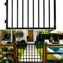 Aluminum Deck Gate 42in H, Heavy Duty Adjustable Width (Up to 48"), Easy Install, Rustproof Outdoor Gate for Patio, Porch & Yard