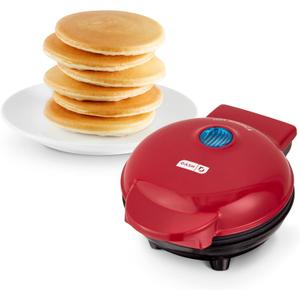DASH Mini Maker Electric Round Griddle for Individual Pancakes, Cookies, Eggs & other on-the-go Breakfast, Lunch & Snacks with Indicator Light + Included Recipe Book - Red 