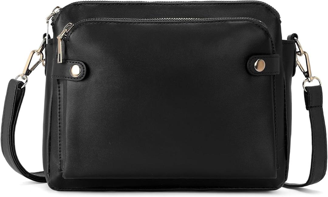 SENDEFN Vegan Leather Crossbody Bags for Women, Three-Layer Shoulder Bag, Sling Crossover Shoulder Bag (Black)